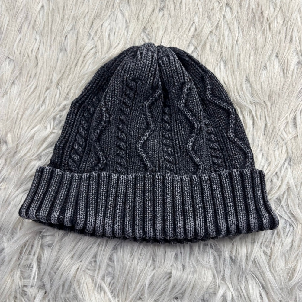 Free People Women's OS Gray Stormi Washed Cable-Knit Beanie Cool Girl Street